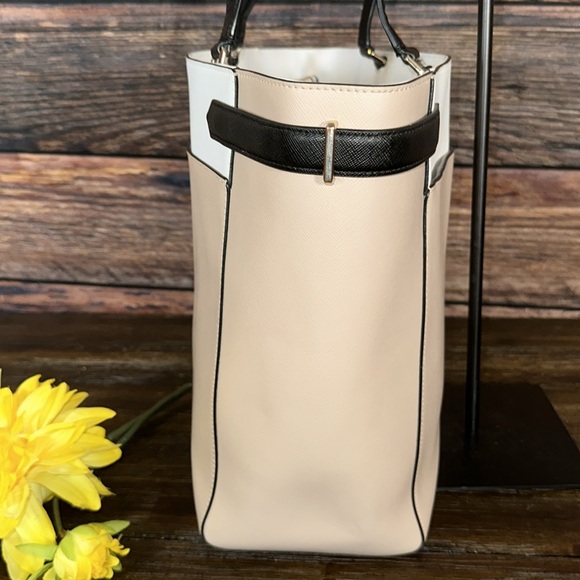 Kate Spade Staci Bag Purse Leather Laptop Tote in Tan, White & Black Color Block - Picture 5 of 11